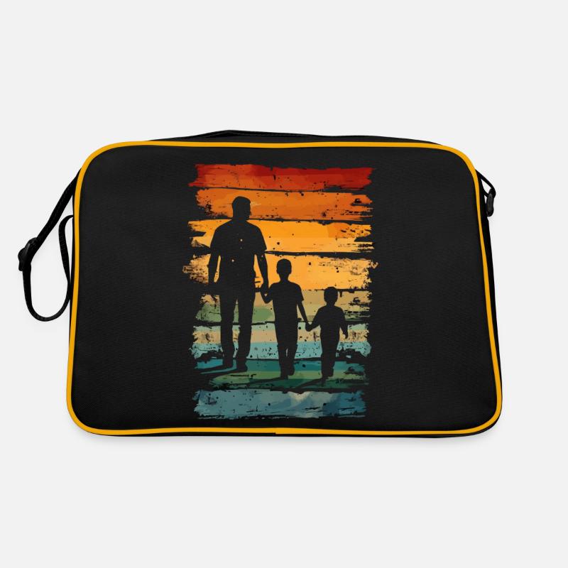 Vatertag Vater mit zwei Söhnen retro vintage - Retro Tasche - Schwarz/Gold