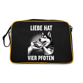 Liebe hat vier Pfoten Husky Huskybesitzer Huskys - Retro Tasche - Schwarz/Gold - Hinten