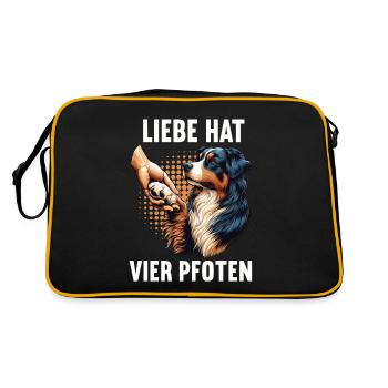 Liebe hat Vier Pfoten Australian Shepherd Aussie - Retro Tasche - Schwarz/Gold - Hinten