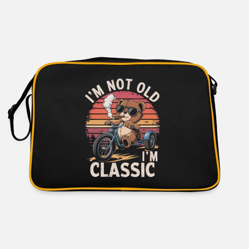 Teddy bear with sunglasses on tricycle with cigar Retro Bag