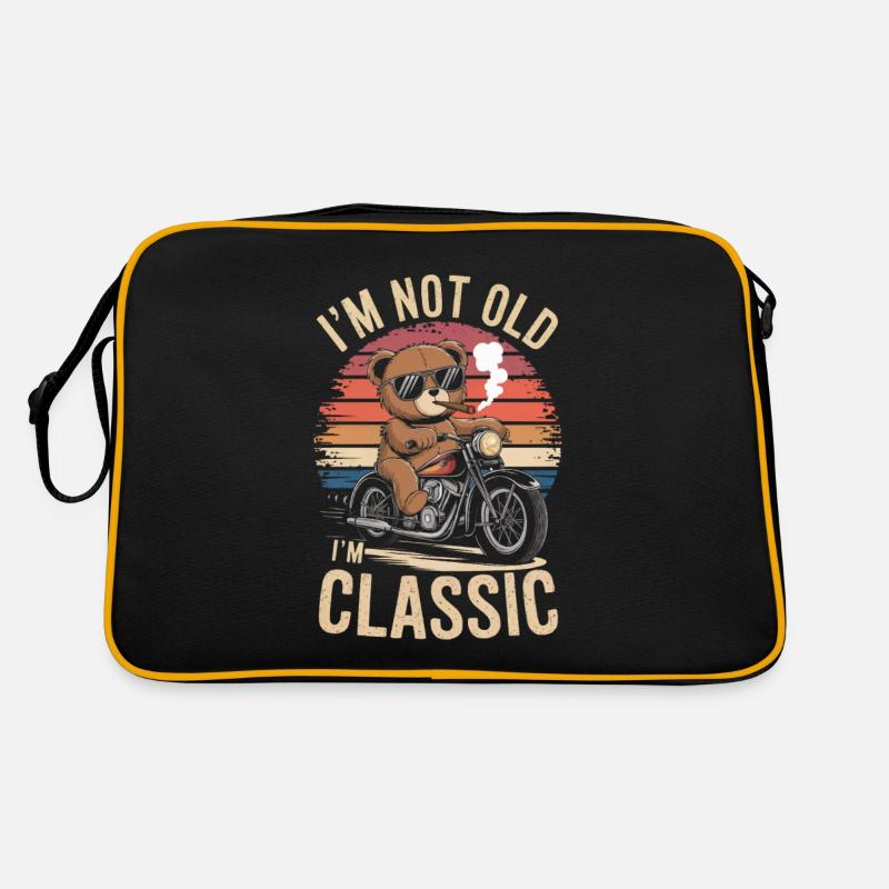 Teddy bear with sunglasses riding motorcycle vintage Retro Bag