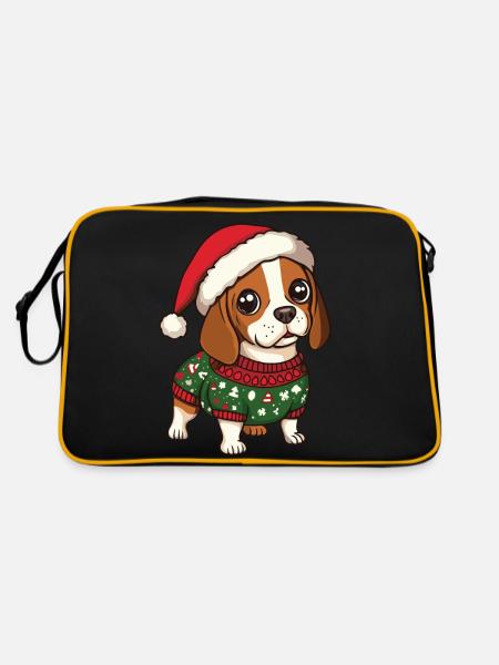 Beagle Hund Weihnachten - Retro Tasche - Schwarz/Gold - Hinten