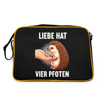 Liebe hat Vier Pfoten Igel Igelliebhaber Igelfan - Retro Tasche - Schwarz/Gold - Hinten