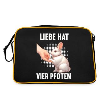 Liebe hat Vier Pfoten Kaninchen Hase Hasen langohr - Retro Tasche - Schwarz/Gold - Hinten