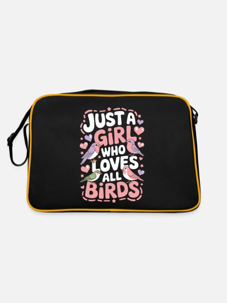 Vögel Natur Wandern Camping Mädchen Frauen - Retro Tasche - Schwarz/Gold
