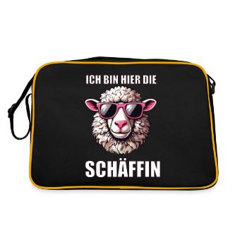 Ich bin hier die Schäffin Schaf Schafe Schäfer Mäh - Retro Tasche - Schwarz/Gold - Hinten
