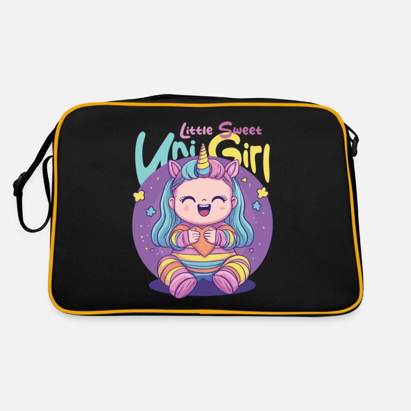 Süßes Mädchen mit Einhorn Retro Tasche