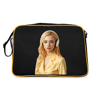 Goldhaariges Gamer-Mädchen mit Kopfhörern - Retro Tasche - Schwarz/Gold - Hinten