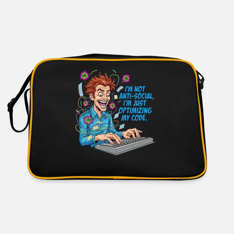 Code Optimierer: Anti-sozial? Nur am Coden! Retro Tasche