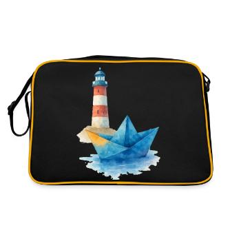 papierboot aquarell lechtturm - Retro Tasche - Schwarz/Gold - Hinten