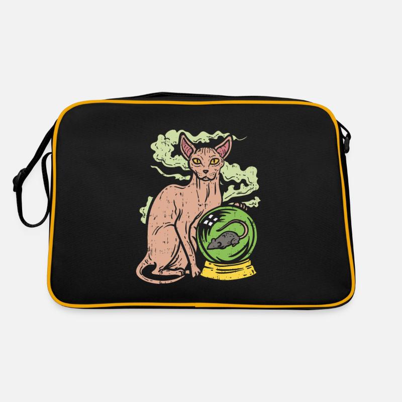 Sphinx Katze mit Kristallkugel I Nacktkatze - Retro Tasche - Schwarz/Gold
