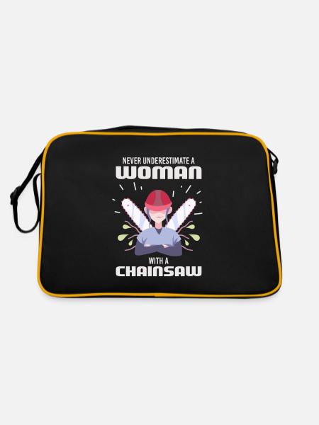 Kettensäge für Holzfällerin & Arboristin - Retro Tasche - Schwarz/Gold - Hinten