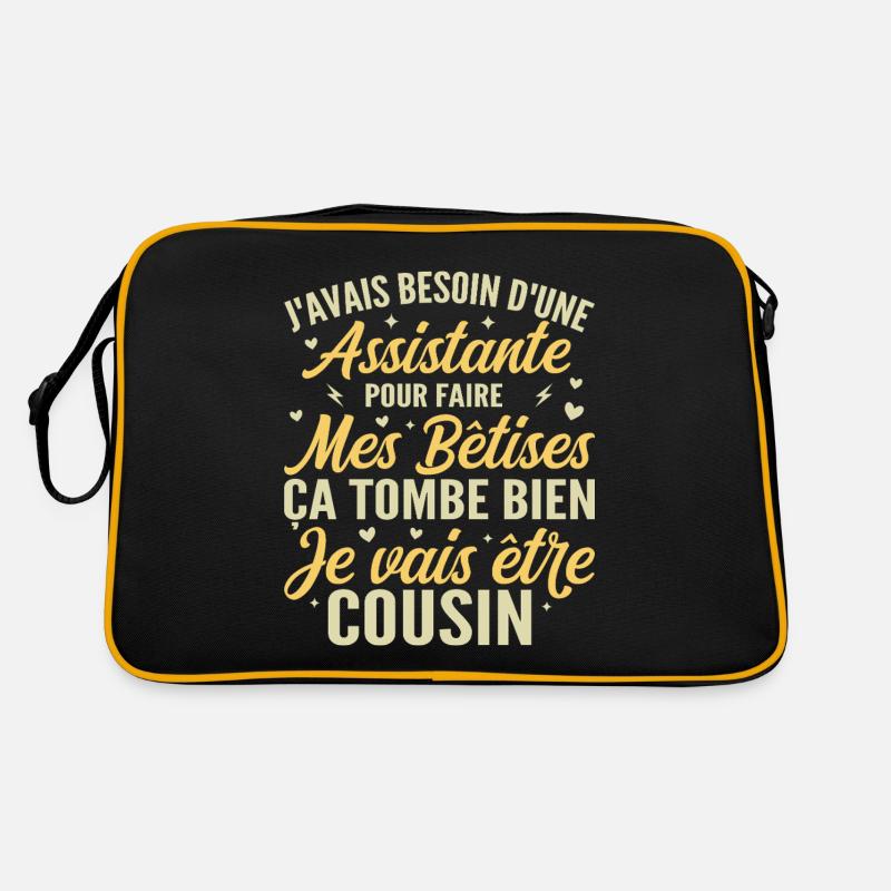 Je vais être cousin, Cadeau future cousin - Sac Retro - noir/or