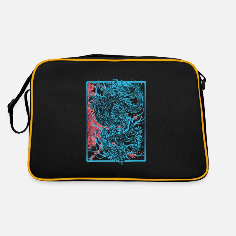 Japanischer Drache Kirschblüten Sakura Drachen - Retro Tasche - Schwarz/Gold