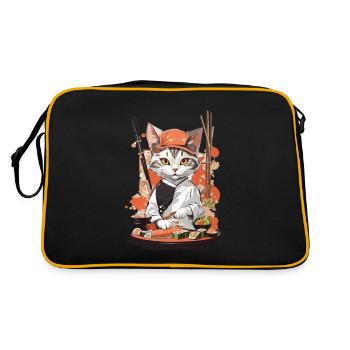 Kawaii Sushi Master Cat Japon Esthétique alimentaire - Sac Retro - noir/or - Dos