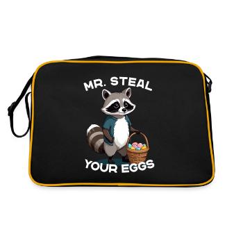 Lustiger Eier Dieb Waschbär Osterhasen Design - Retro Tasche - Schwarz/Gold - Hinten