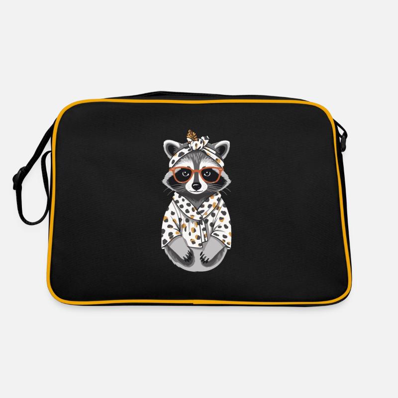 Mama Waschbär Waschbärenliebhaber Muttertag - Retro Tasche - Schwarz/Gold