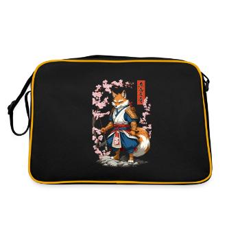 Kitsune Samurai Fuchs Vintage Ukiyo-e Stil - Retro Tasche - Schwarz/Gold - Hinten
