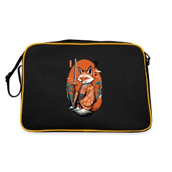 Kitsune Samurai Fuchs Vintage Ukiyo-e Stil - Retro Tasche - Schwarz/Gold - Hinten