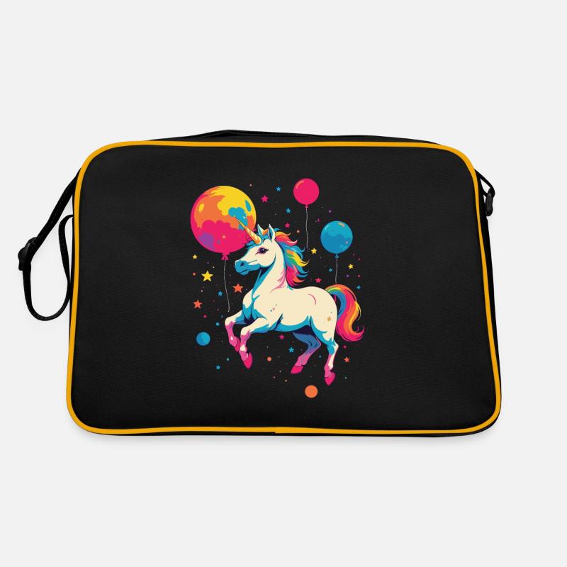 Lustige Einhörner Süßes Einhorn Mädchen - Retro Tasche - Schwarz/Gold