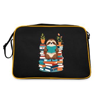 Lustiges Buchliebhaber Faultier Lesendes - Retro Tasche - Schwarz/Gold - Hinten