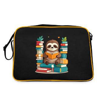 Lustiges Buchliebhaber Faultier Niedliches Design - Retro Tasche - Schwarz/Gold - Hinten
