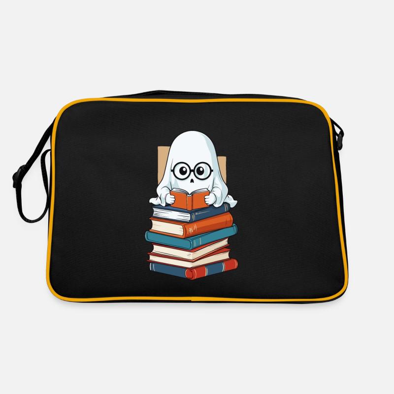 Buchliebhaber Stil Lesendes Halloween Gespenst - Retro Tasche - Schwarz/Gold