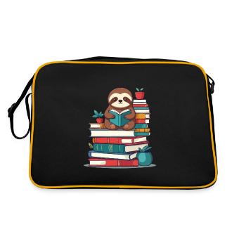 Lustiges Buchliebhaber Faultier Lesendes Faultier - Retro Tasche - Schwarz/Gold - Hinten