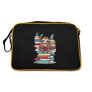 Süße Leseratte Lustiges Buchliebhaber Faultier - Retro Tasche - Schwarz/Gold - Hinten