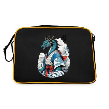 Drachen Samurai Vintage Ukiyo-e Stil - Retro Tasche - Schwarz/Gold - Hinten