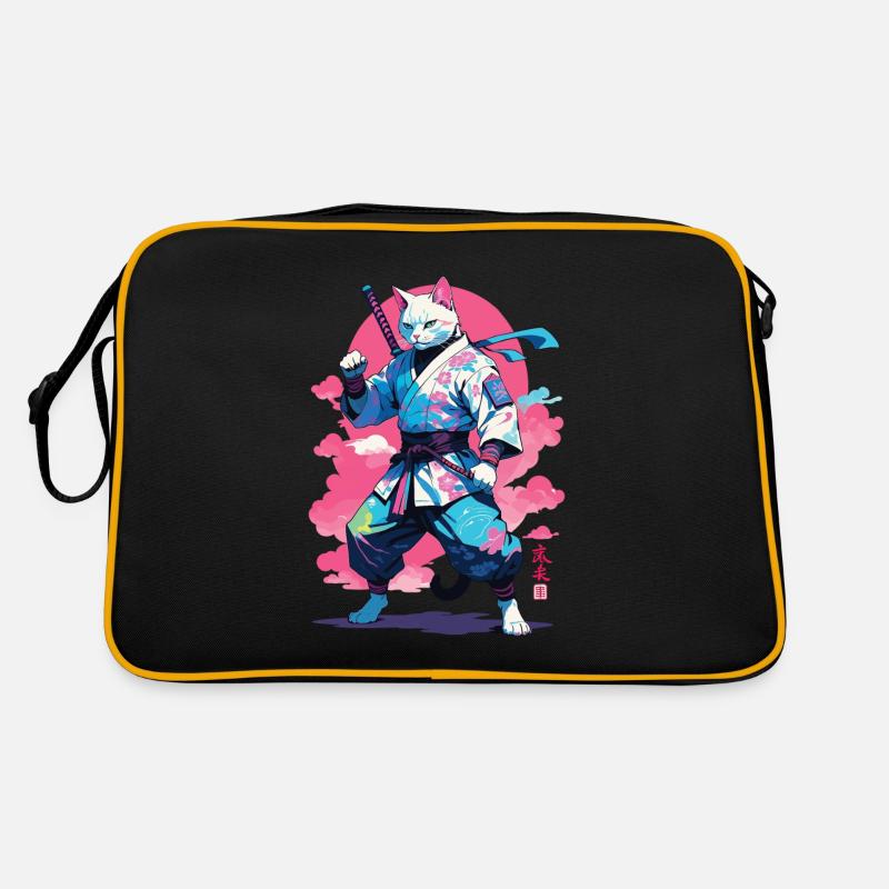 Samurai Cat Vaporwave Aesthetic Design Retro Bag