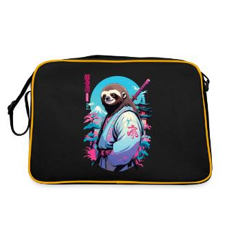 Samurai Faultier Aesthetic Vaporwave Stil - Retro Tasche - Schwarz/Gold - Hinten