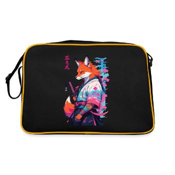Kitsune Samurai Fuchs Aesthetic Vaporwave Stil - Retro Tasche - Schwarz/Gold - Hinten