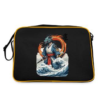 Drachen Samurai & Vintage Ukiyo-e Stil Kunstwerk - Retro Tasche - Schwarz/Gold - Hinten