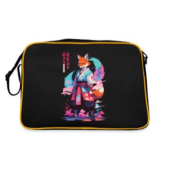 Kitsune Samurai Fuchs Aesthetic Vaporwave Stil - Retro Tasche - Schwarz/Gold - Hinten