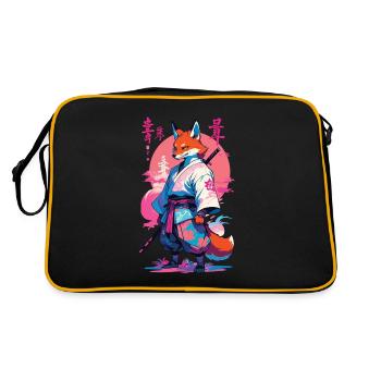 Kitsune Samurai Fuchs Aesthetic Vaporwave Stil - Retro Tasche - Schwarz/Gold - Hinten