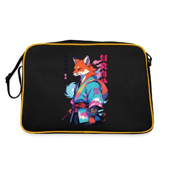 Kitsune Samurai Fuchs Aesthetic Vaporwave Stil - Retro Tasche - Schwarz/Gold - Hinten