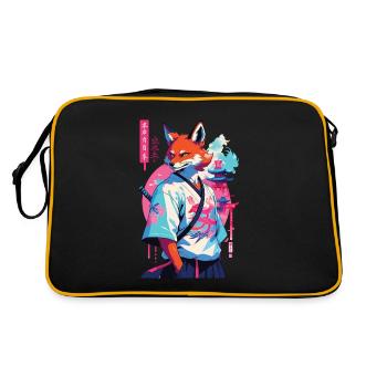 Kitsune Samurai Fuchs Aesthetic Vaporwave Stil - Retro Tasche - Schwarz/Gold - Hinten