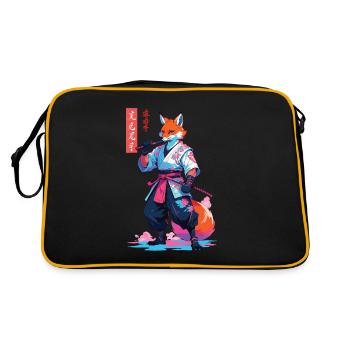 Kitsune Samurai Fuchs Aesthetic Vaporwave Stil - Retro Tasche - Schwarz/Gold - Hinten