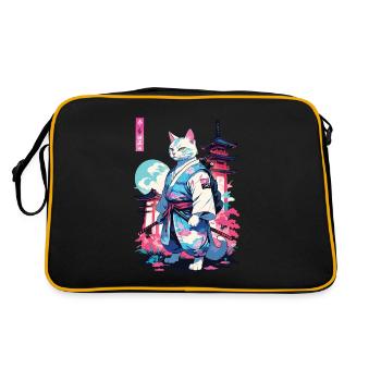Chat Samouraï Vaporwave Esthétique Style Japon - Sac Retro - noir/or - Dos