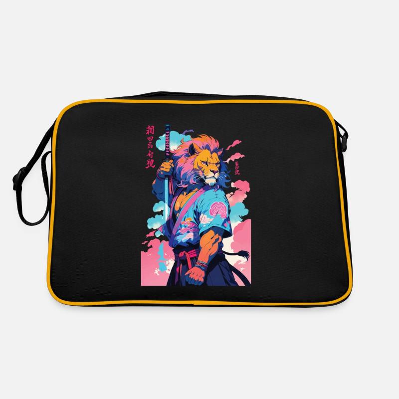 Samurai Löwe Aesthetic Vaporwave Stil Retro Tasche