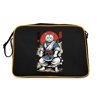 Samurai Cat Vintage Ukiyo-E Japanese Design - Retro Bag - black/gold - Back