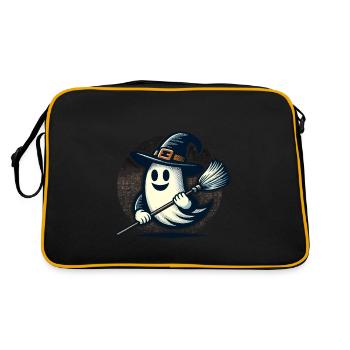 funny Halloween witch ghost with witch broom - Retro Bag - black/gold - Back