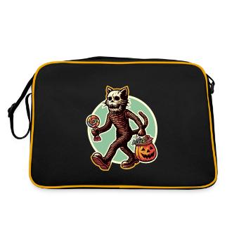 Untote Zombie Katze Süßes Oder Saures Halloween - Retro Tasche - Schwarz/Gold - Hinten