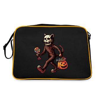 Untote Zombie Katze Süßes Oder Saures Halloween - Retro Tasche - Schwarz/Gold - Hinten