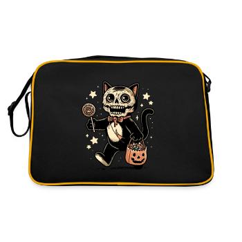 Untote Zombie Katze Süßes Oder Saures Halloween - Retro Tasche - Schwarz/Gold - Hinten