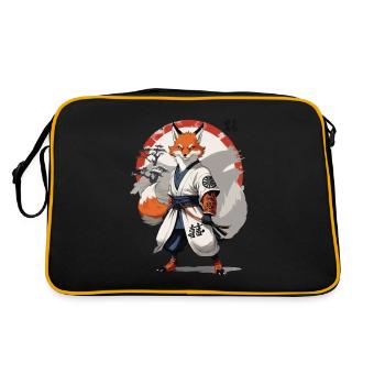 Kitsune Samurai Fuchs Vintage Ukiyo-e Stil - Retro Tasche - Schwarz/Gold - Hinten