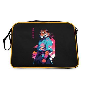 Tiger Yokai Vaporwave Aesthetic Samurai Art - Retro Bag - black/gold - Back