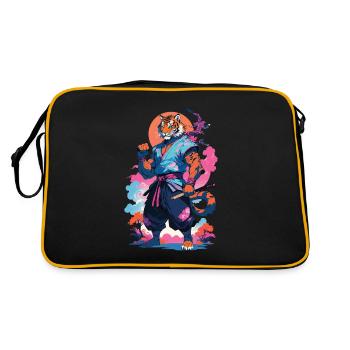 Tiger Yokai Vaporwave Aesthetic Samurai Art - Retro Bag - black/gold - Back