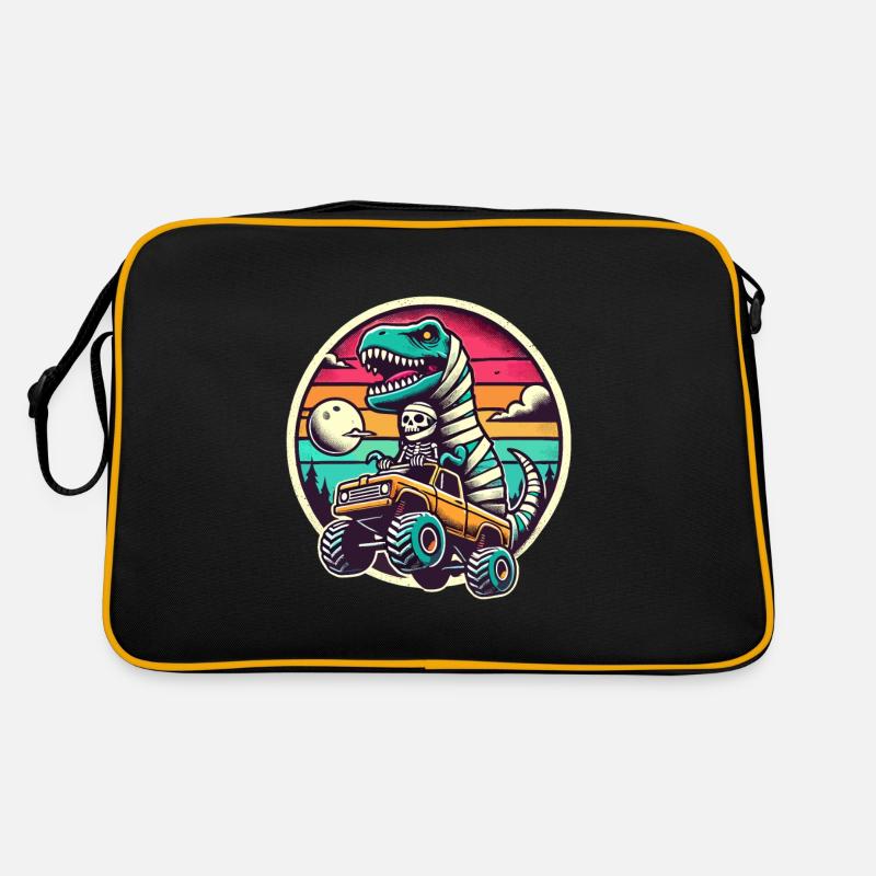 Dino Mit Skelett Dinosaurier Auf Monstertruck - Retro Tasche - Schwarz/Gold